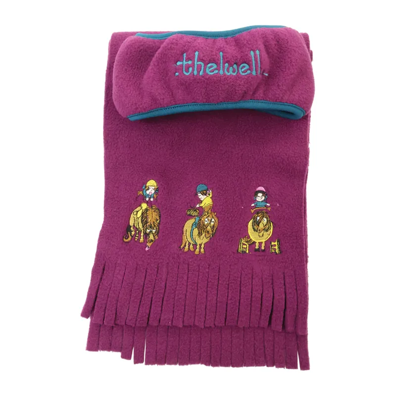 Hy Equestrian Thelwell Collection Pony Friends Fleece Headband and Scarf Set - Imperial Purple/Pacific Blue